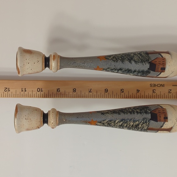 Folk Art Vintage wooden candlesticks - Picture 2 of 9